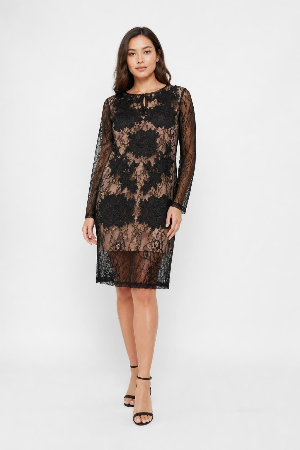 Black Lace Floral Appliqué Midi Dress - pre-loved at Why Go Less, Lebanon