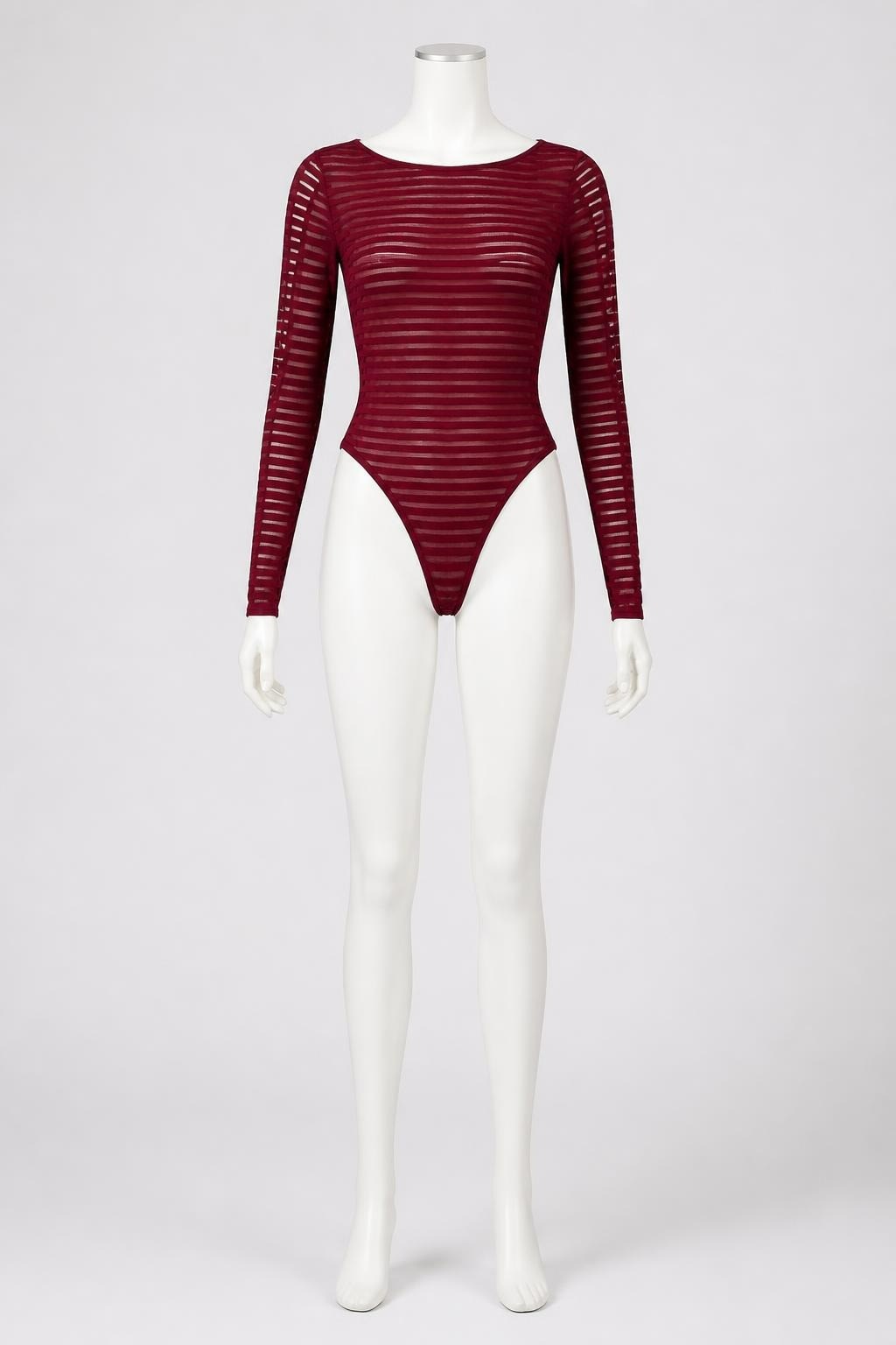 Red Sheer Stripe Long Sleeve Bodysuit - new at Why Go Less, Lebanon