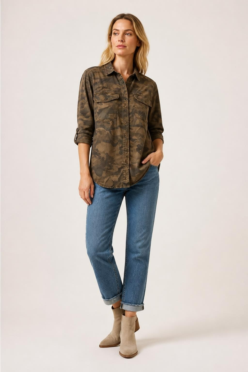 Stradivarius Camouflage Button-up Shirt Size S - pre-loved at Why Go Less, Lebanon