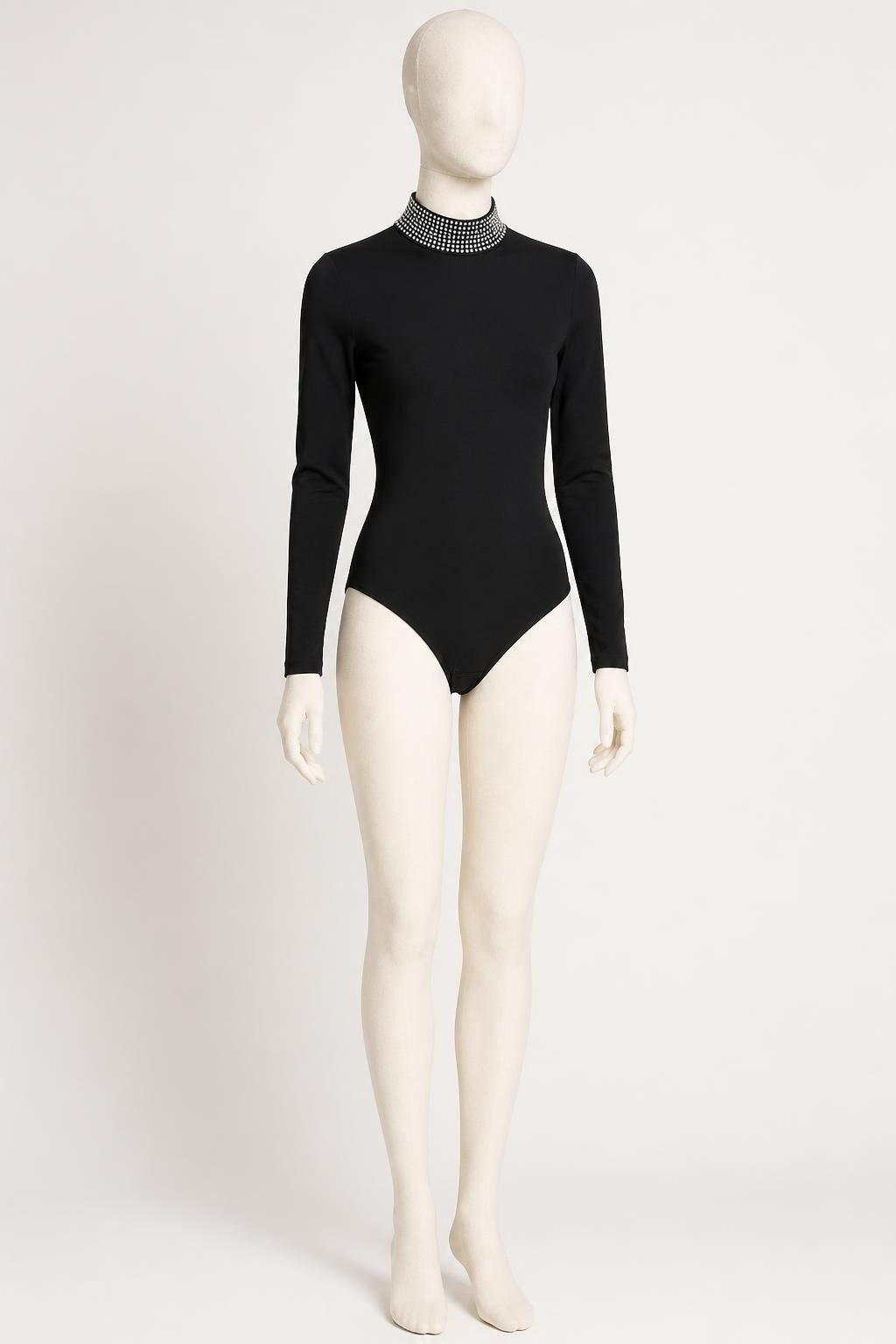Black Long-sleeve Bodysuit with Embellished Collar - new at Why Go Less, Lebanon
