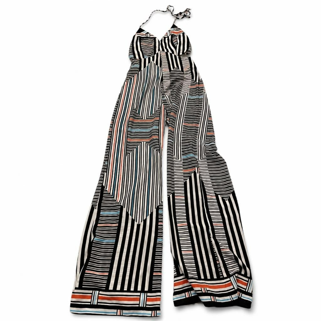 Striped Halter Jumpsuit Black White Sz S - pre-loved at Why Go Less, Lebanon