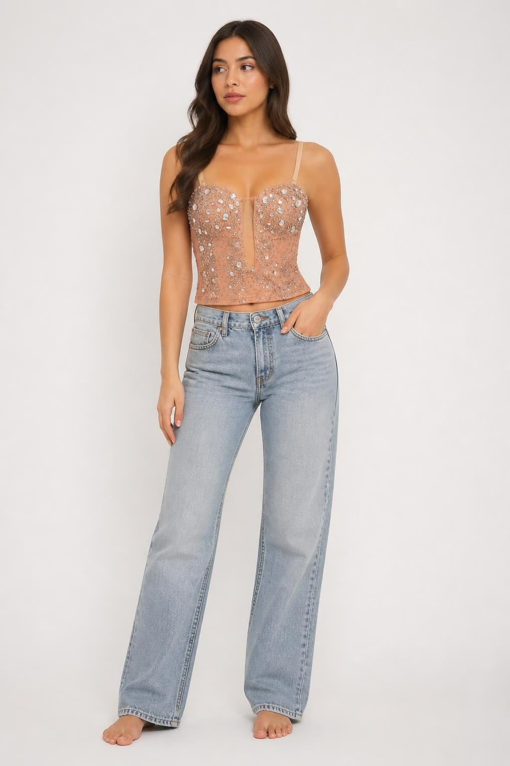 Rhinestone Embellished Blush Corset Crop Top NWT - new at Why Go Less, Lebanon