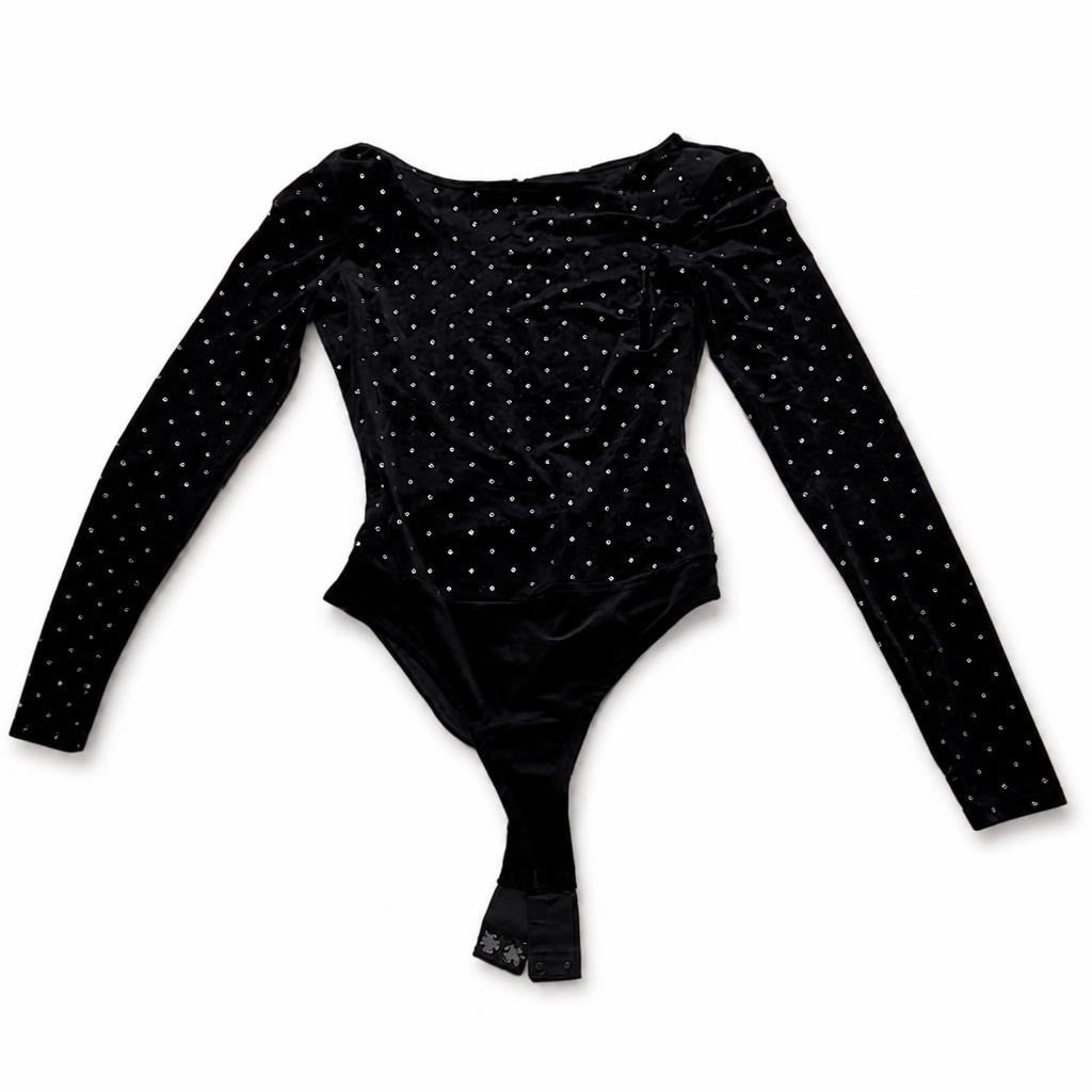 Bershka Special Edition Black Velvet Diamante Bodysuit S - pre-loved at Why Go Less, Lebanon