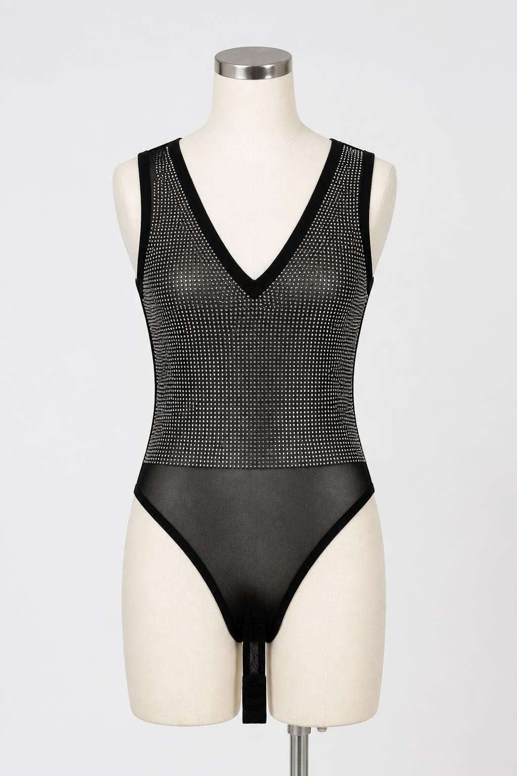 Black Rhinestone Mesh Bodysuit, Size Unknown - pre-loved at Why Go Less, Lebanon