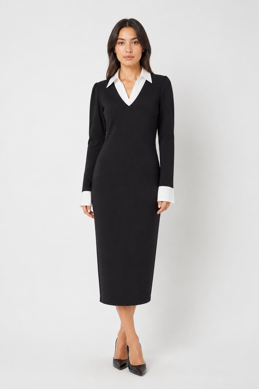 Black & White Collar Dress, Size S, Qesto - pre-loved at Why Go Less, Lebanon