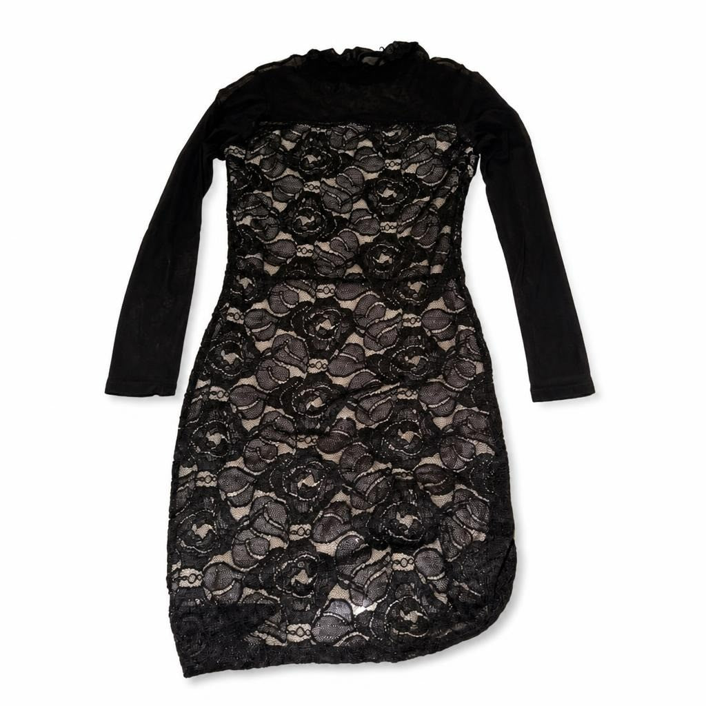 Black Lace Overlay Bodycon Dress, Semi-sheer - pre-loved at Why Go Less, Lebanon