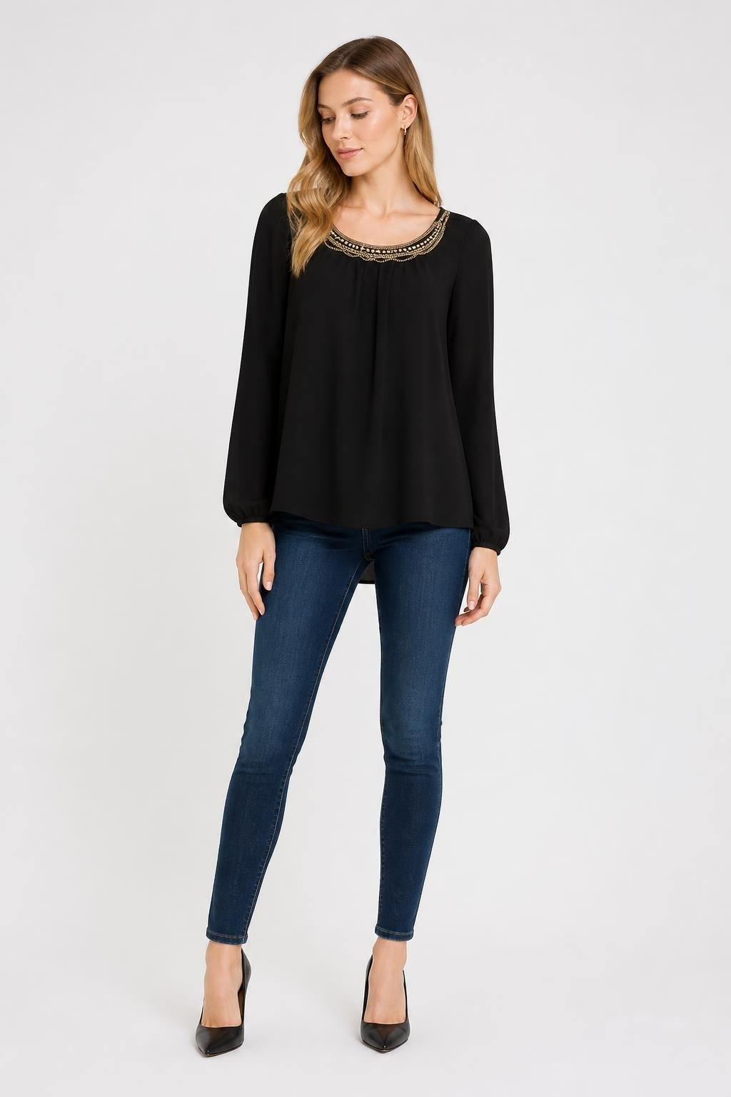 Black Chiffon Top with Jewel Neckline - new at Why Go Less, Lebanon