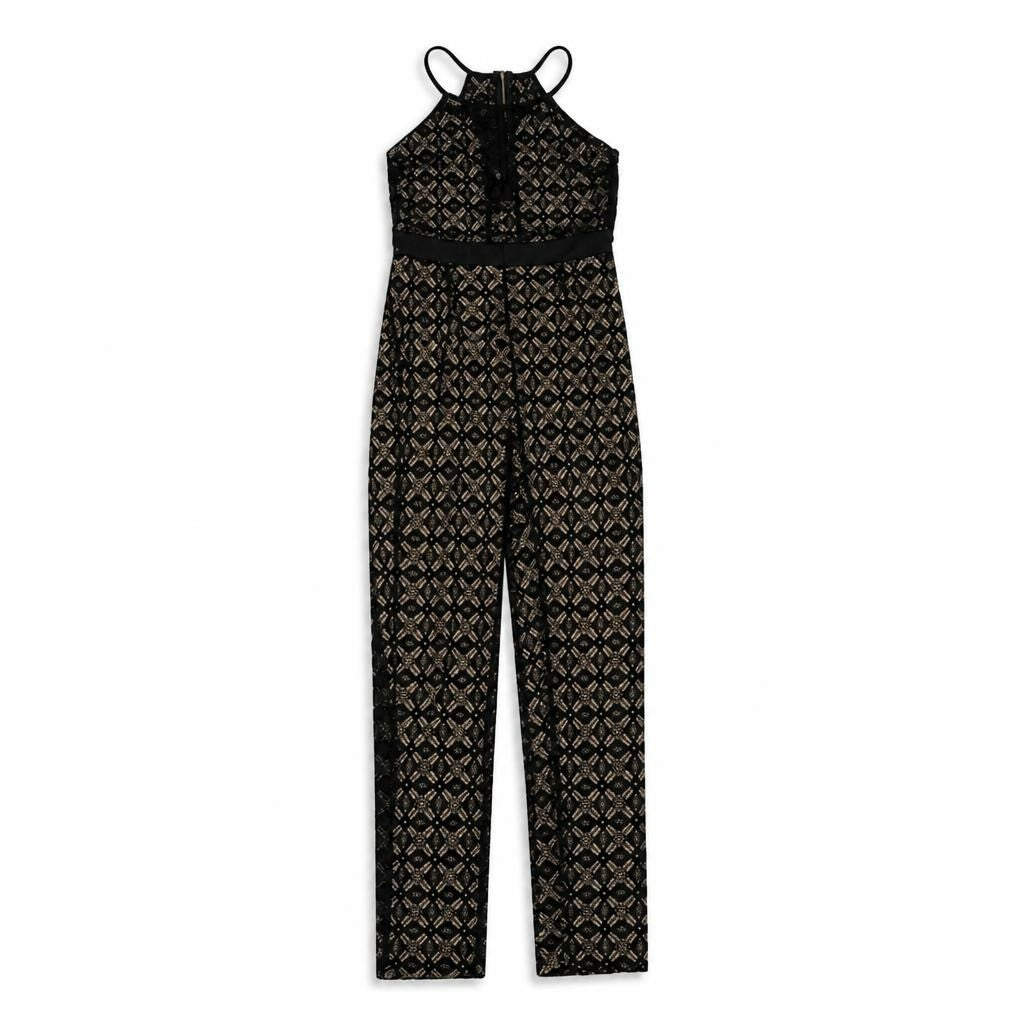 Banjul Black Gold Lace Halter Jumpsuit - pre-loved at Why Go Less, Lebanon