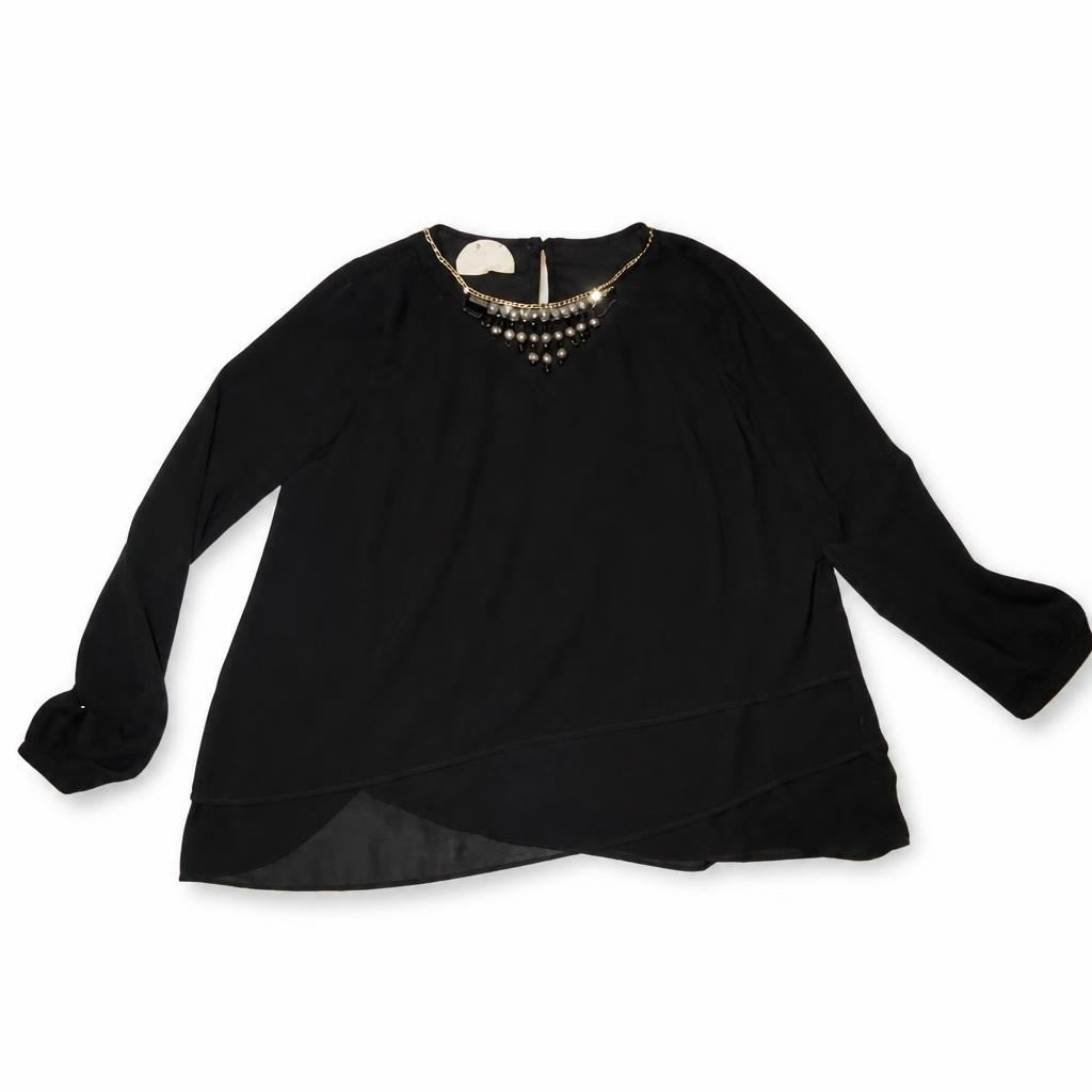Black Embellished Neckline Long-sleeve Blouse - new at Why Go Less, Lebanon