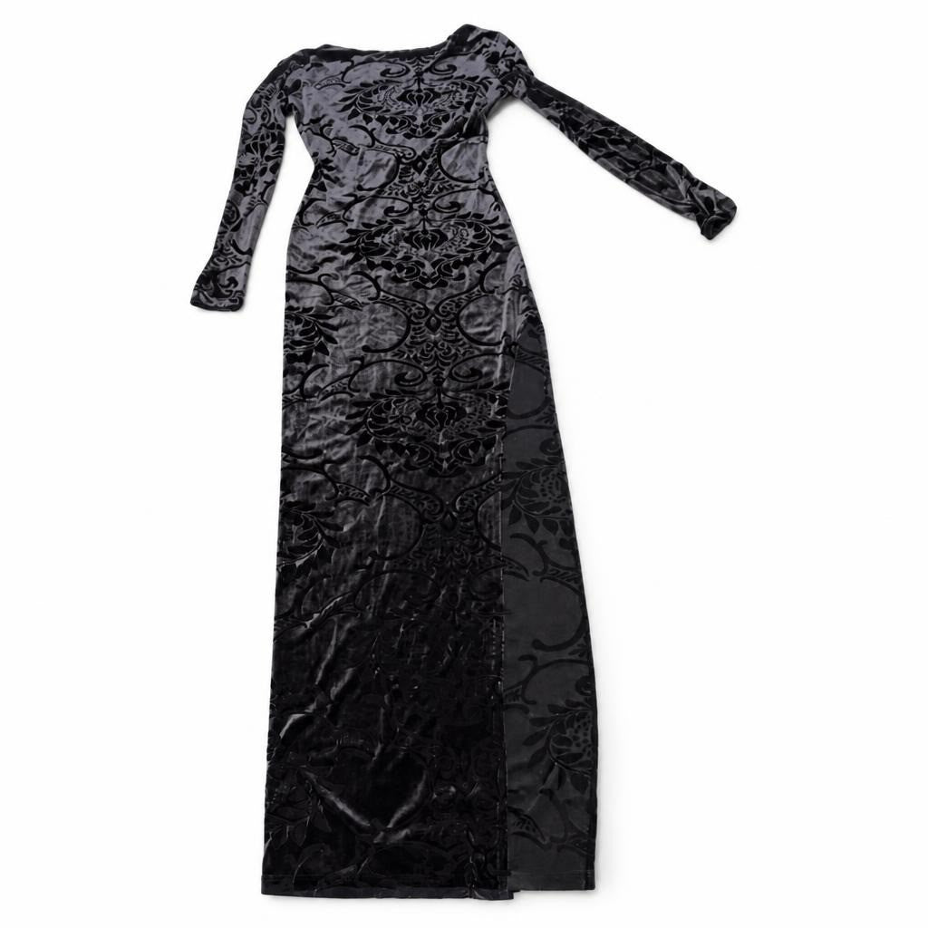 Black Velvet Burnout Baroque Maxi Dress - pre-loved at Why Go Less, Lebanon