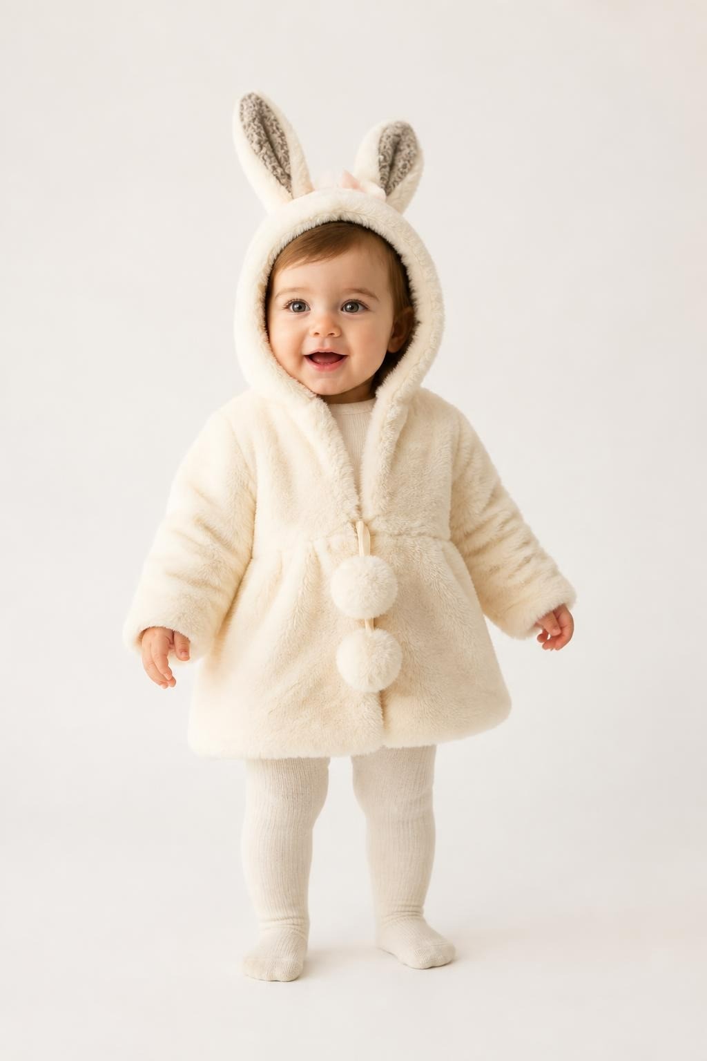 White Bunny Ear Hooded Faux Fur Baby Jacket - pre-loved at Why Go Less, Lebanon