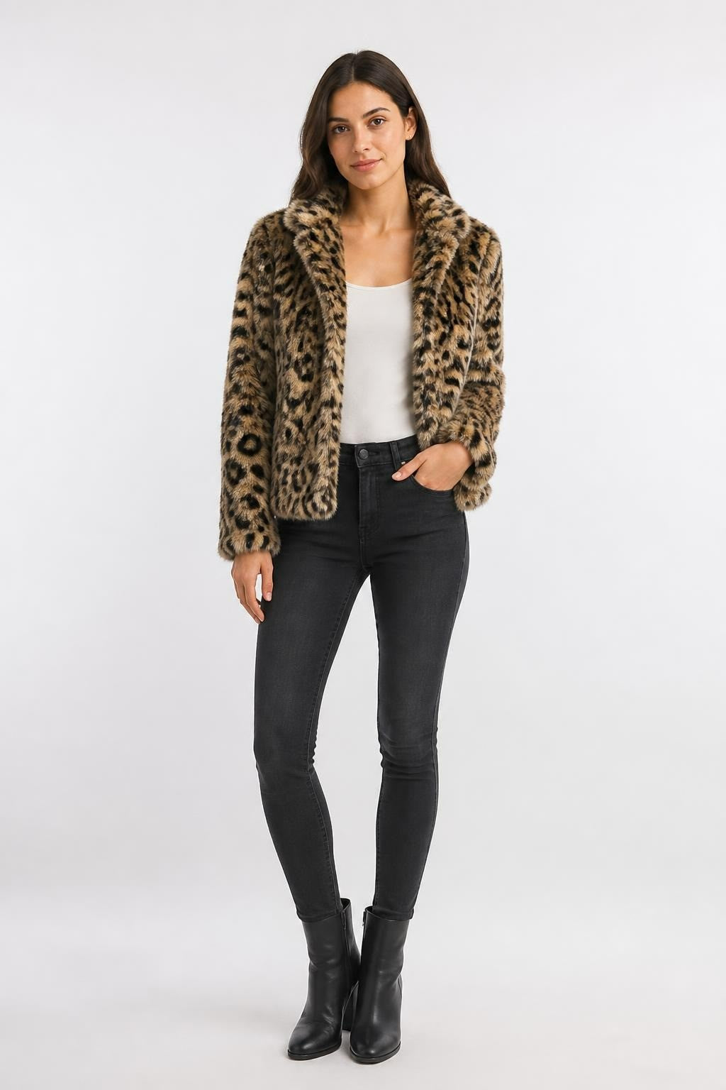 H&M Leopard Print Faux Fur Open Jacket - pre-loved at Why Go Less, Lebanon