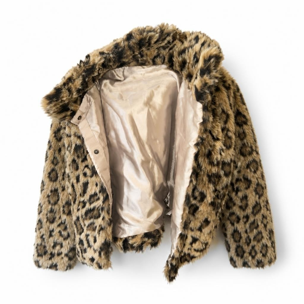H&M Leopard Print Faux Fur Open Jacket - pre-loved at Why Go Less, Lebanon