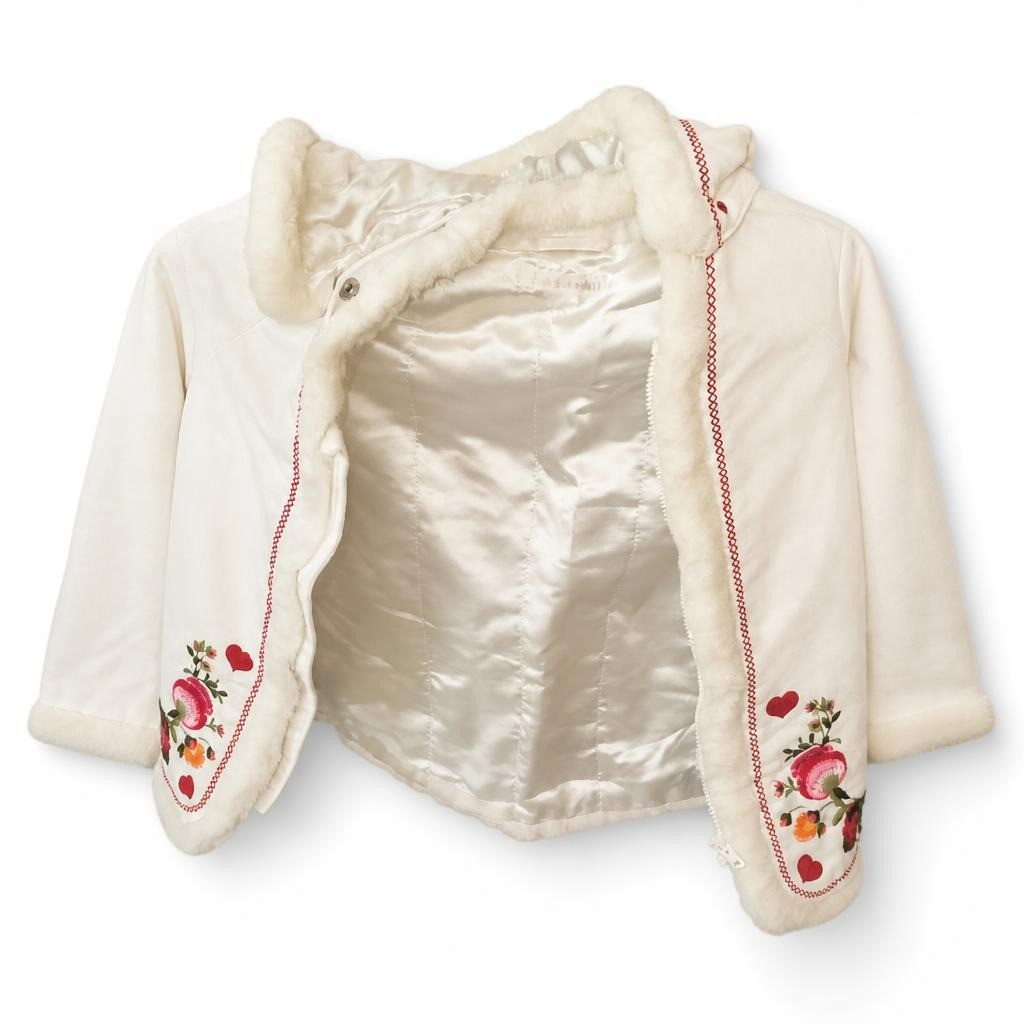 H&M White Floral Embroidered Sherpa Lined Vest - pre-loved at Why Go Less, Lebanon