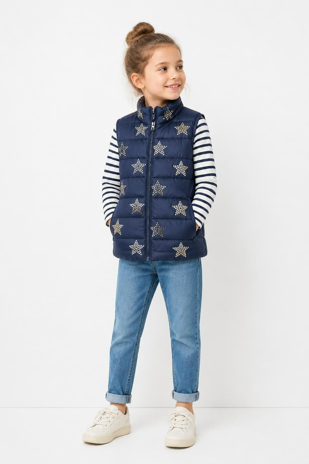 GAP Kids Navy Star Print Puffer Vest - pre-loved at Why Go Less, Lebanon