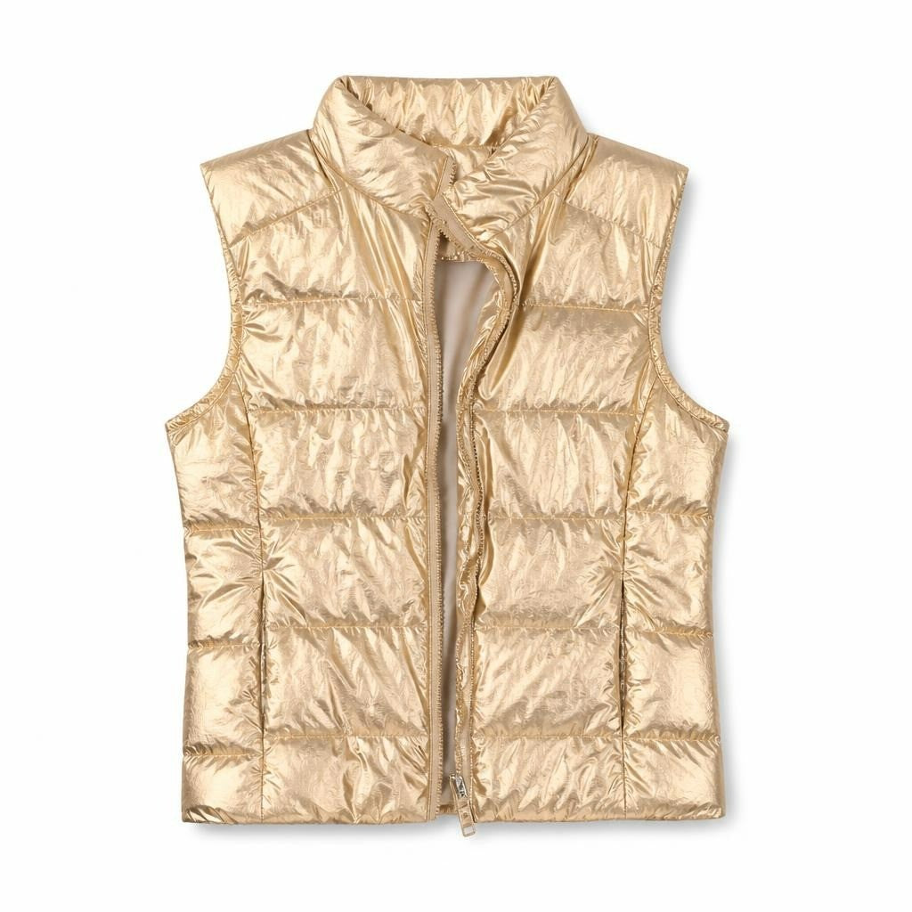 Old Navy Metallic Gold Puffer Vest Kids - pre-loved at Why Go Less, Lebanon