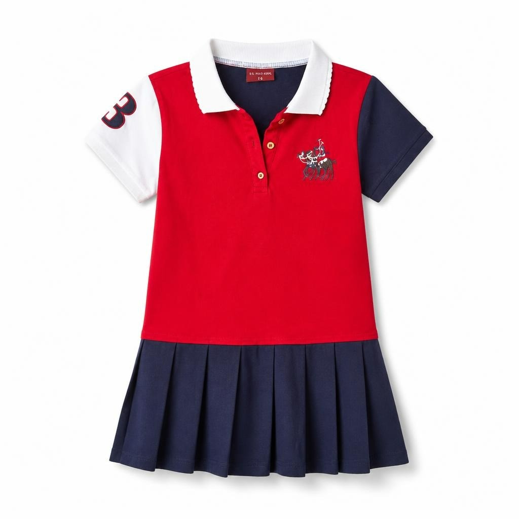 US Polo Assn Kids Red Navy Polo Dress - pre-loved at Why Go Less, Lebanon