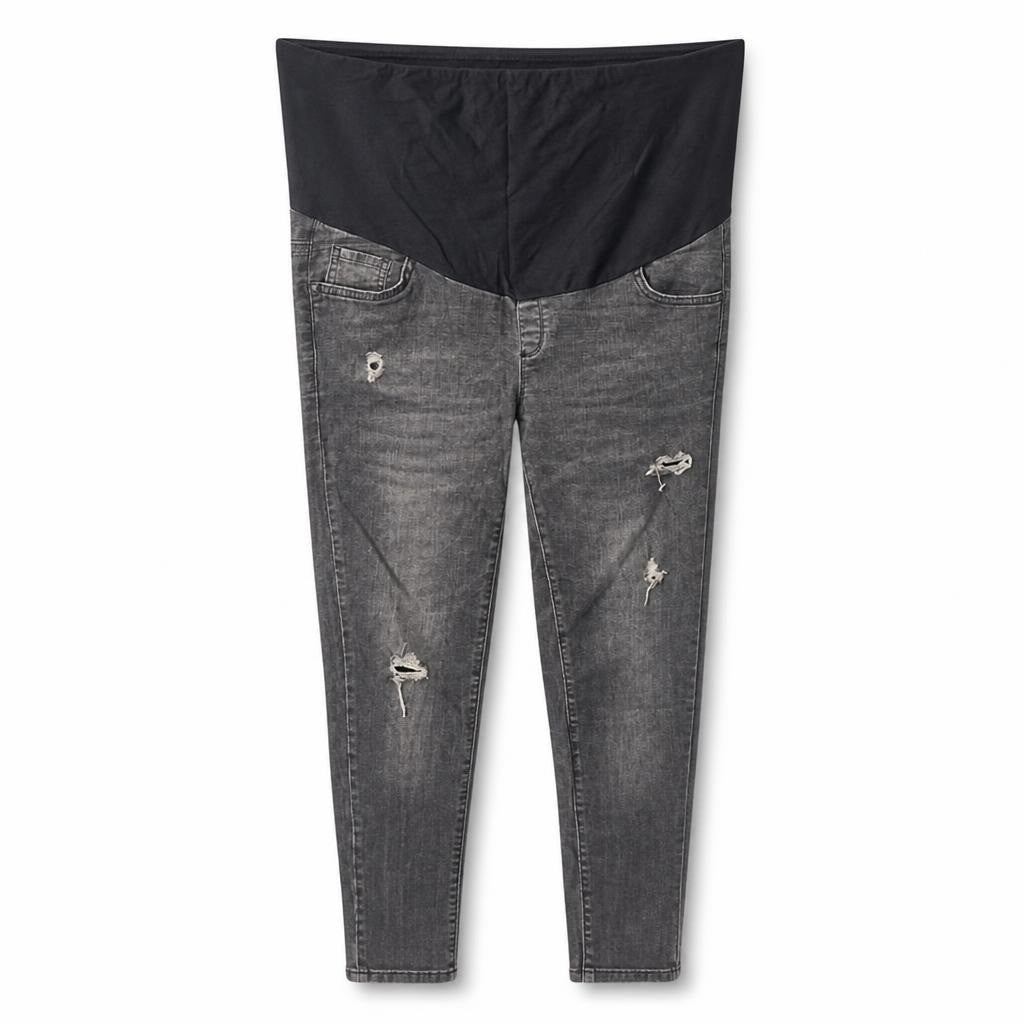 Distressed Grey Maternity Jeans, Over-bump Panel - pre-loved at Why Go Less, Lebanon