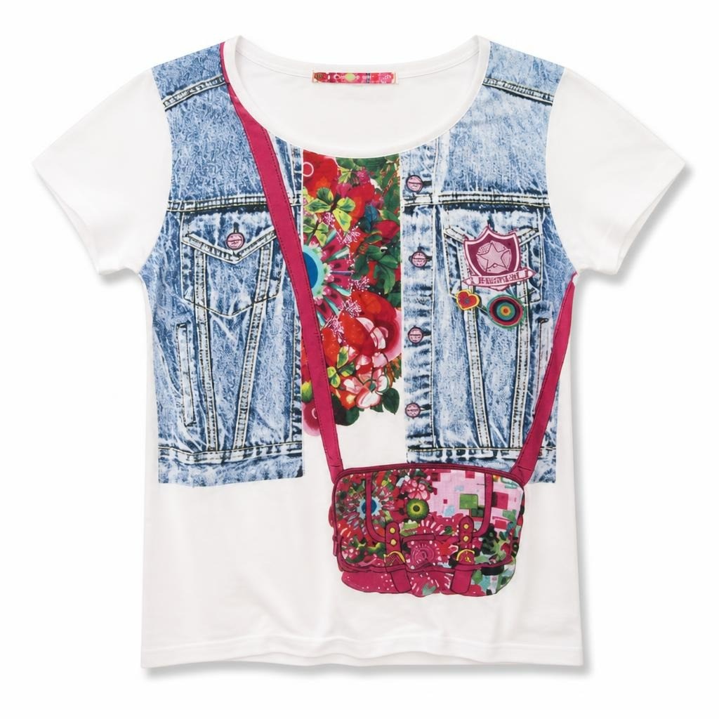 Desigual Graphic Print White T-shirt, Size 13/14 - pre-loved at Why Go Less, Lebanon