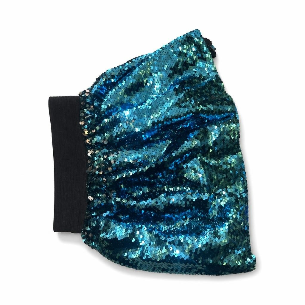 Teal Blue Sequin Mini Skirt Iridescent - pre-loved at Why Go Less, Lebanon