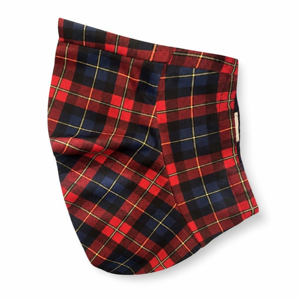 Zara Red & Navy Tartan Plaid Mini Shorts - pre-loved at Why Go Less, Lebanon