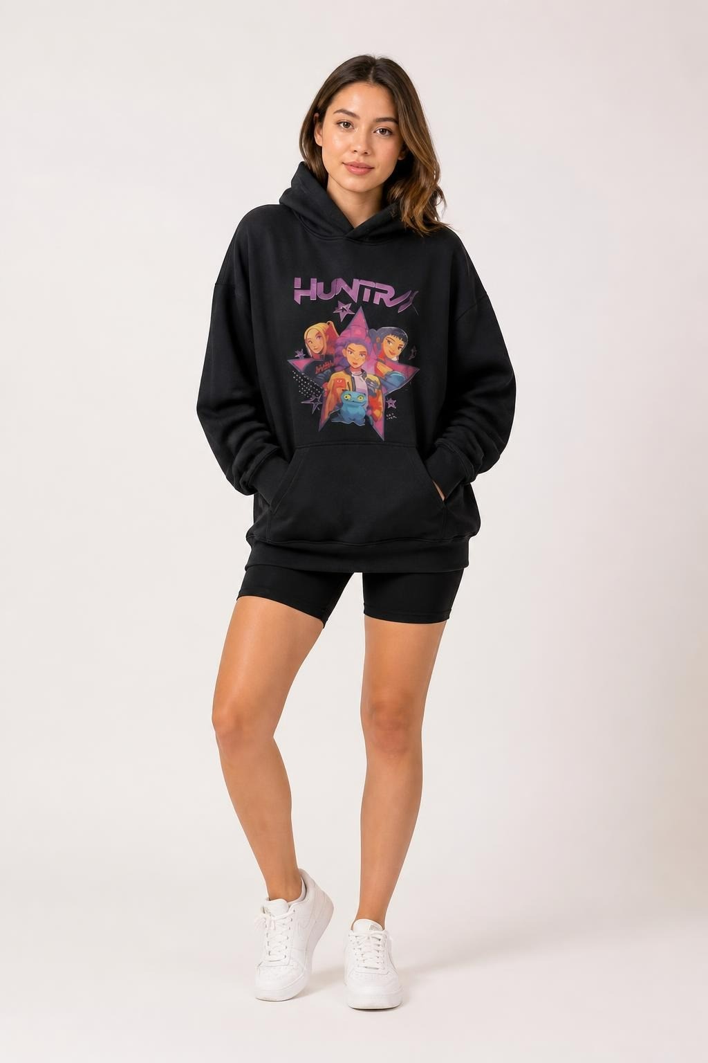 HUNTR Black Graphic Hoodie - Anime Print - pre-loved at Why Go Less, Lebanon
