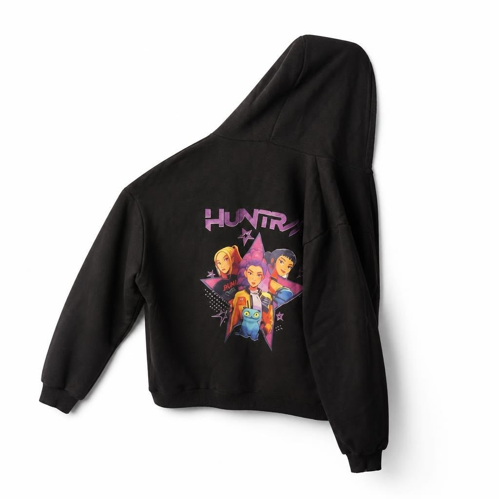 HUNTR Black Graphic Hoodie - Anime Print - pre-loved at Why Go Less, Lebanon