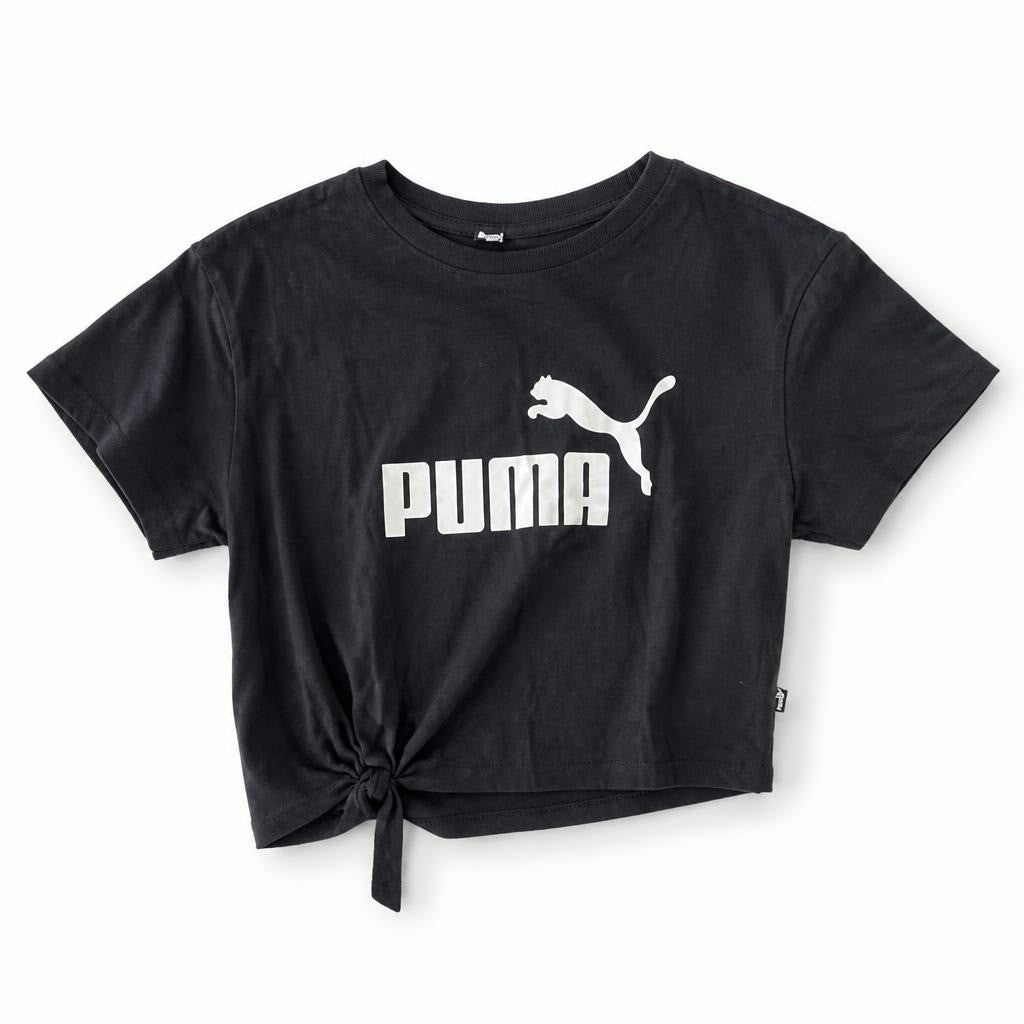Puma Black Crop Tee Silver Logo - pre-loved at Why Go Less, Lebanon