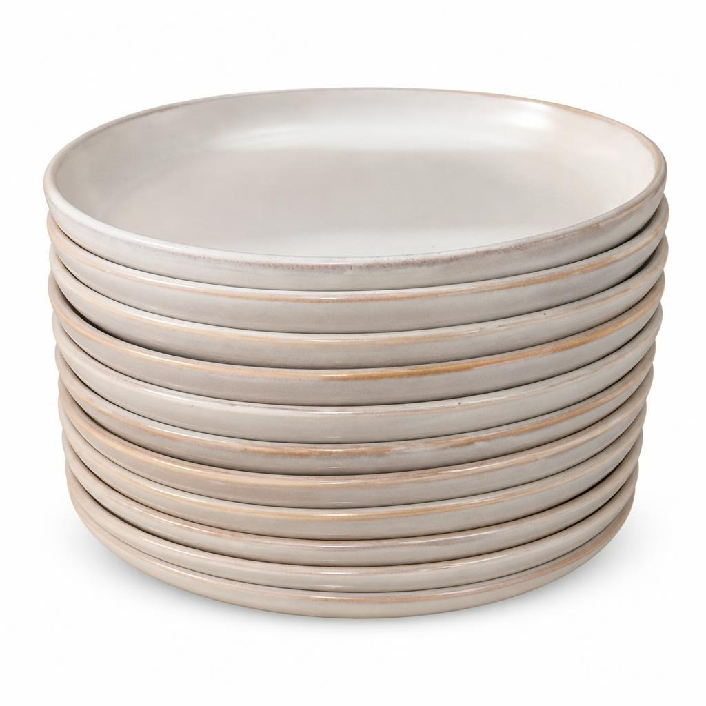 Stoneware Dinner Plates Set X12, Matte Cream/beige - pre-loved at Why Go Less, Lebanon