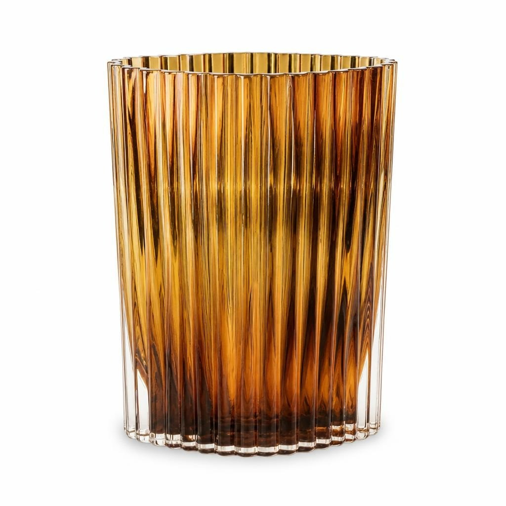 Amber Ribbed Glass Vase, Tall - pre-loved at Why Go Less, Lebanon
