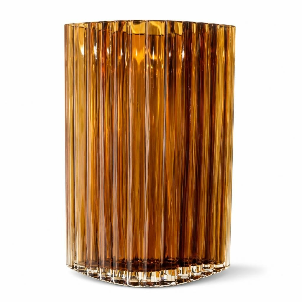 Ribbed Amber Brown Glass Vase Large - pre-loved at Why Go Less, Lebanon