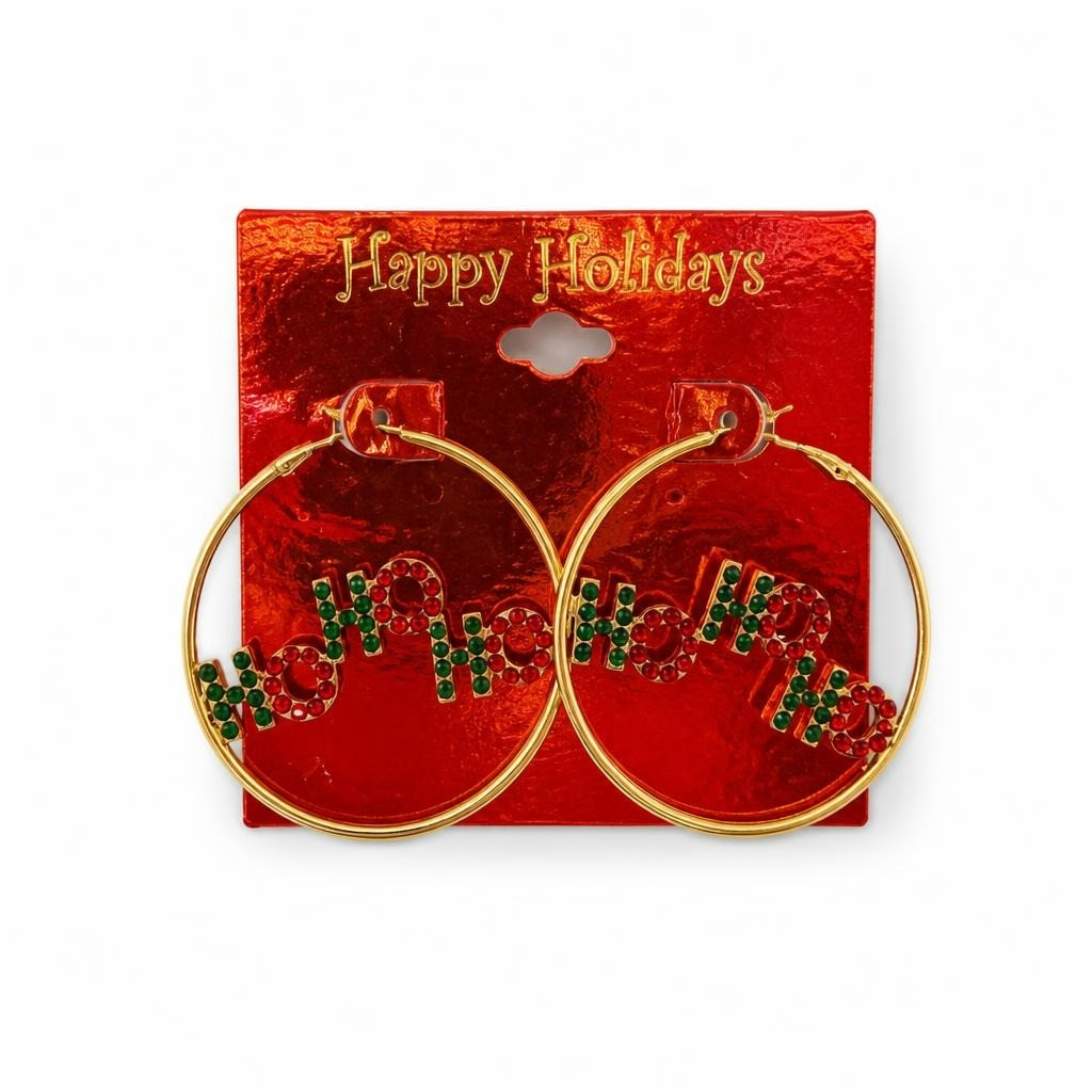 Happy Holidays Gold Hoop Crystal Earrings - pre-loved at Why Go Less, Lebanon