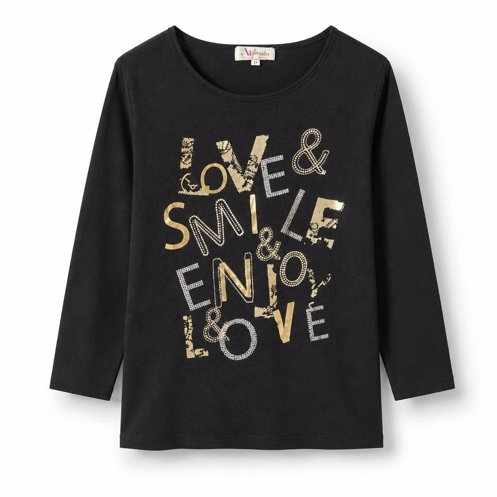 Affinités Black Top Love Smile Enjoy Rhinestone Print - pre-loved at Why Go Less, Lebanon (2)