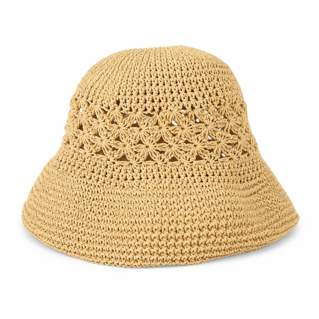 Vintage 60 Years Crochet Bucket Hat Beige Open-weave Floral Pattern - pre-loved at Why Go Less, Lebanon