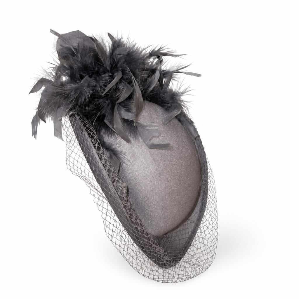 Vintage 60 Years Grey Fascinator Hat with Feathers and Veil - pre-loved at Why Go Less, Lebanon