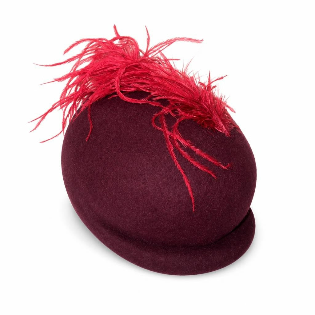 Vintage 60 Years Burgundy Wool Felt Hat with Red Feathers - pre-loved at Why Go Less, Lebanon