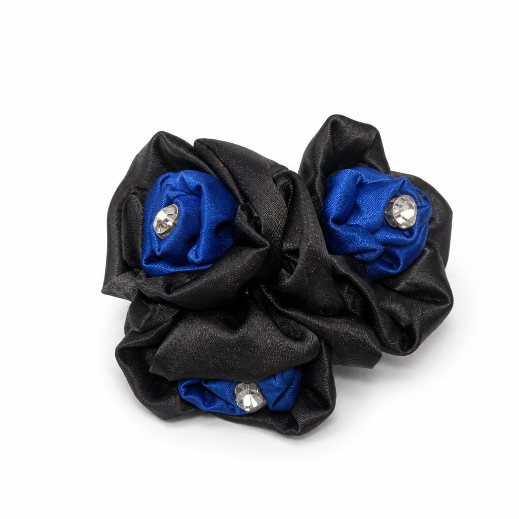Vintage 60 Years Black and Blue Satin Flower Brooch - pre-loved at Why Go Less, Lebanon
