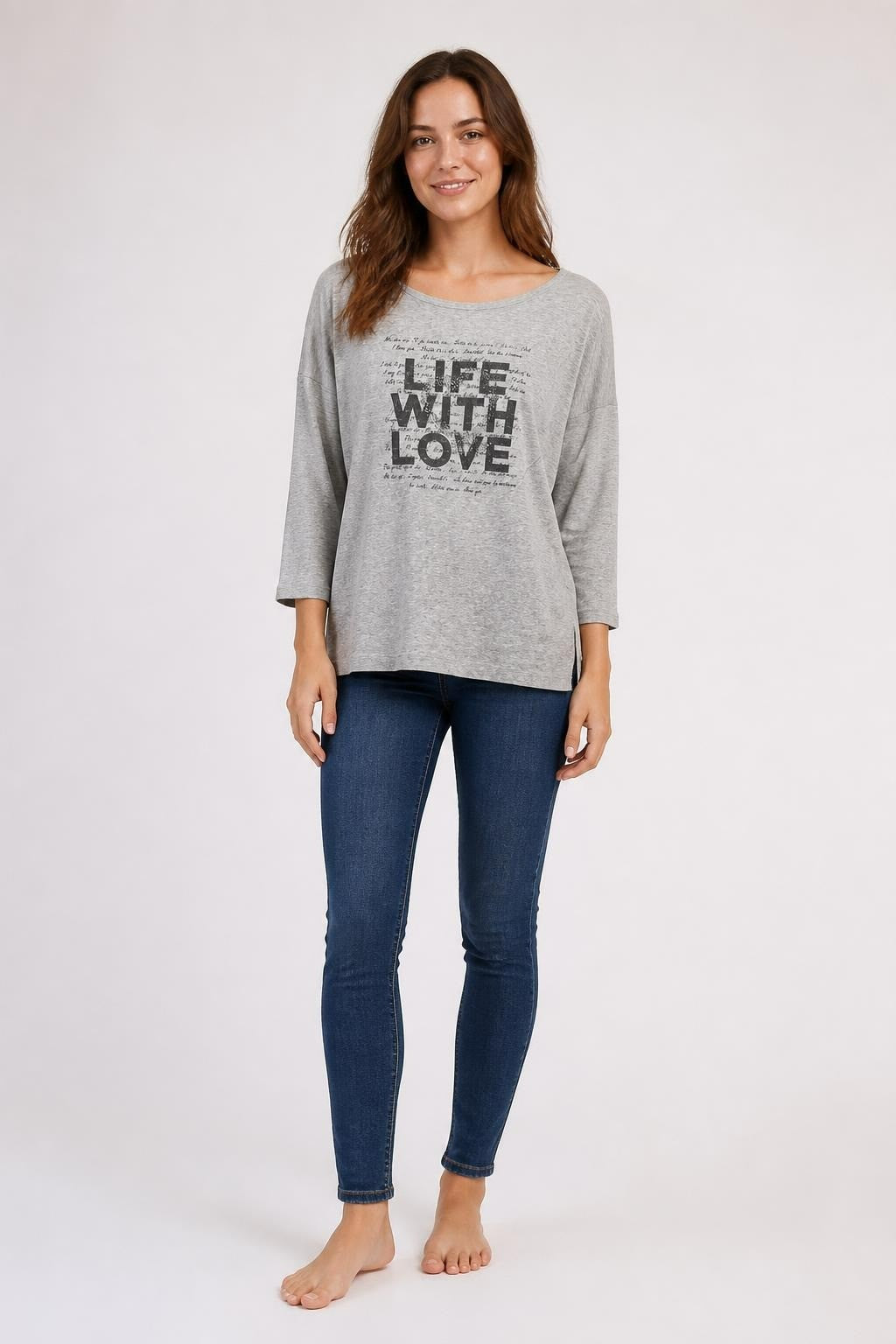 Adrianes Grey Life with Love Long Sleeve Top - pre-loved at Why Go Less, Lebanon