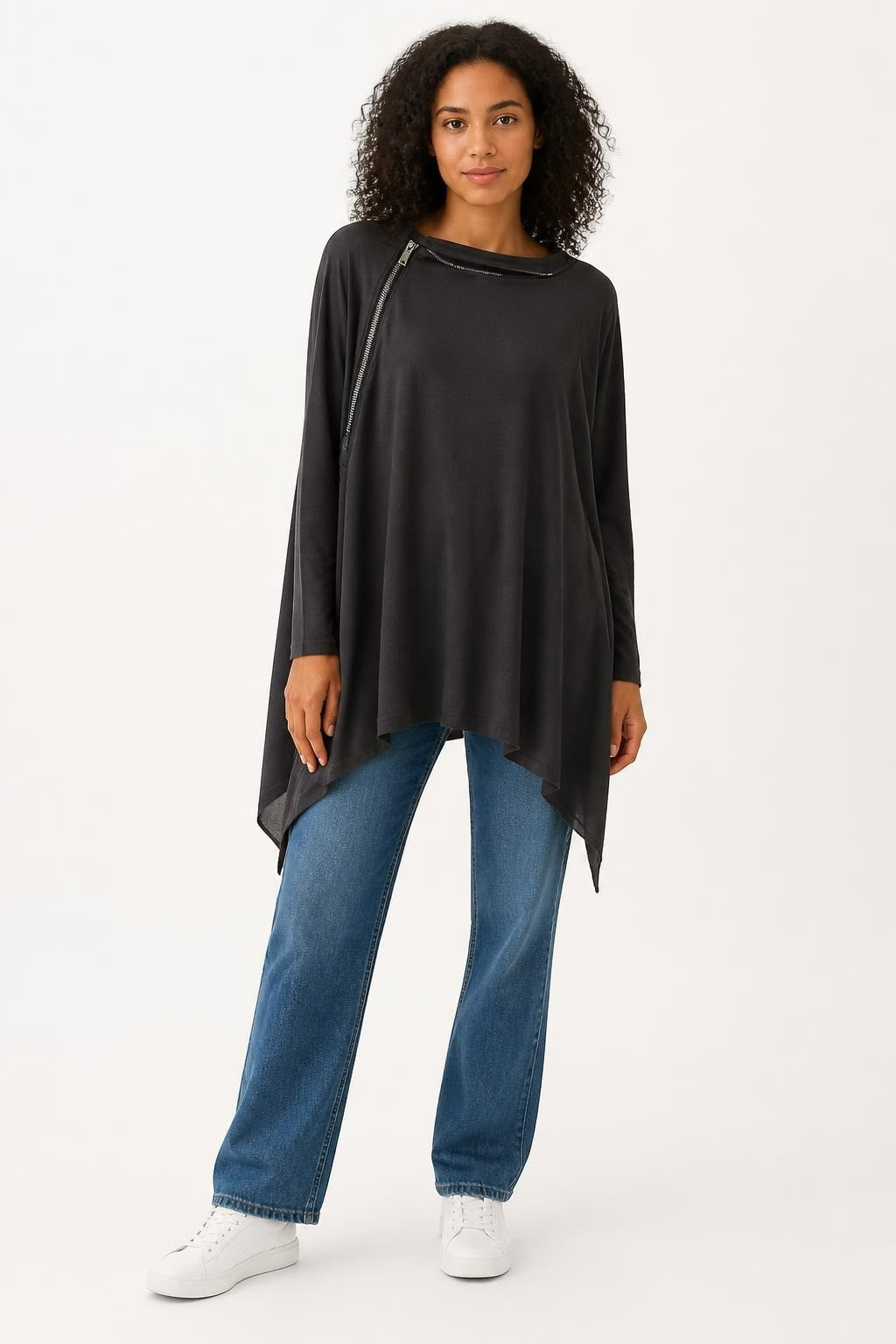 Black Long Sleeve Top with Side Zip Detail - pre-loved at Why Go Less, Lebanon