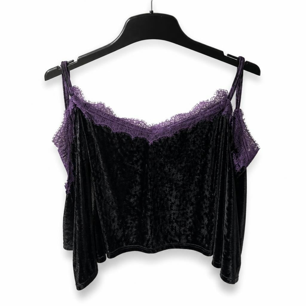 Purple Crushed Velvet Lace Trim Cami Top - pre-loved at Why Go Less, Lebanon