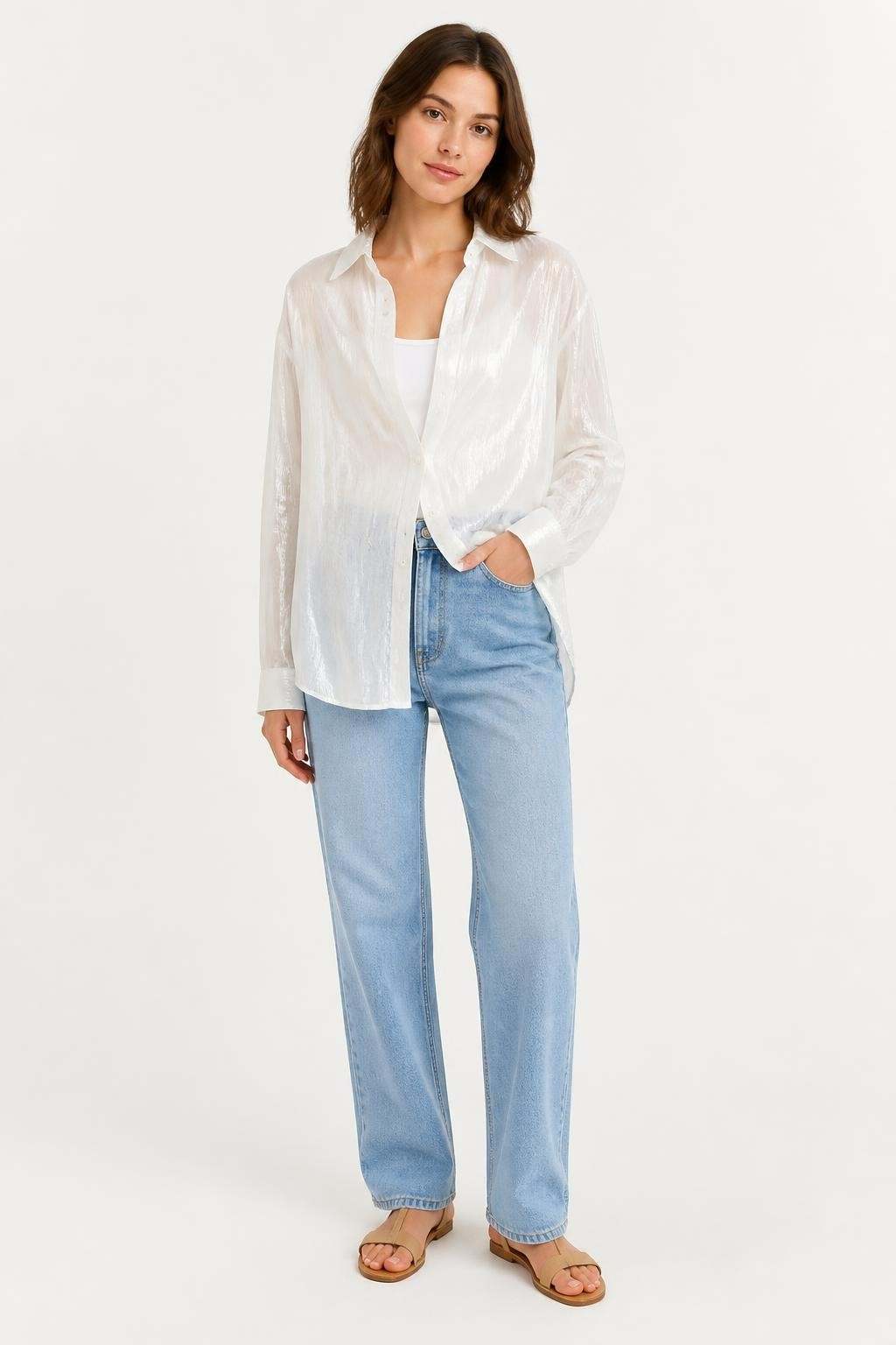 White Crinkled Cotton Casual Button Shirt - pre-loved at Why Go Less, Lebanon