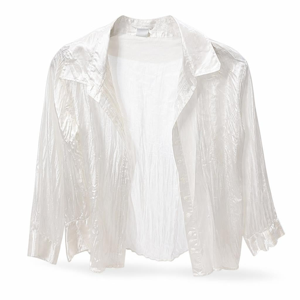 White Crinkled Cotton Casual Button Shirt - pre-loved at Why Go Less, Lebanon (2)