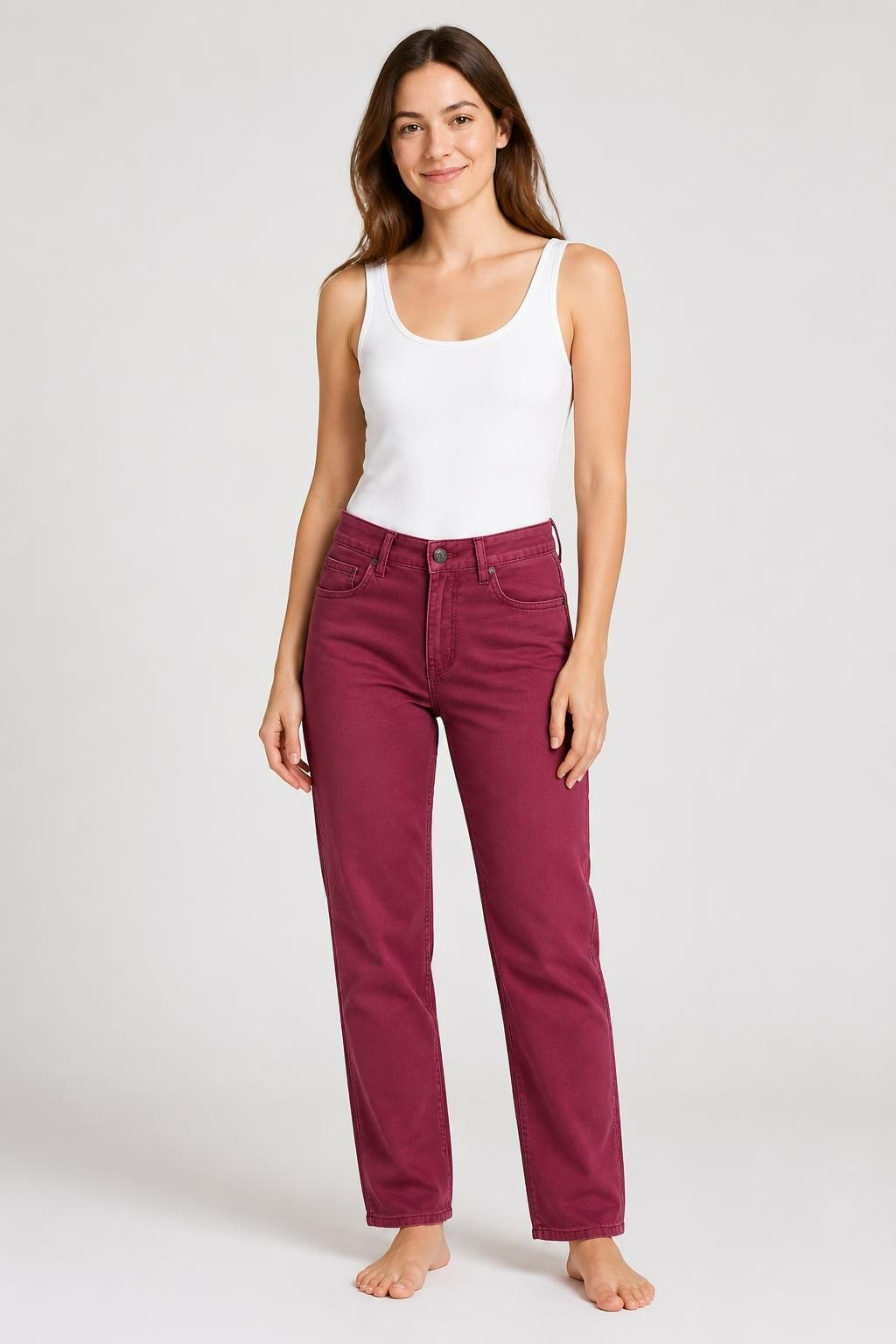 Burgundy/wine Straight-leg Casual Trousers - pre-loved at Why Go Less, Lebanon