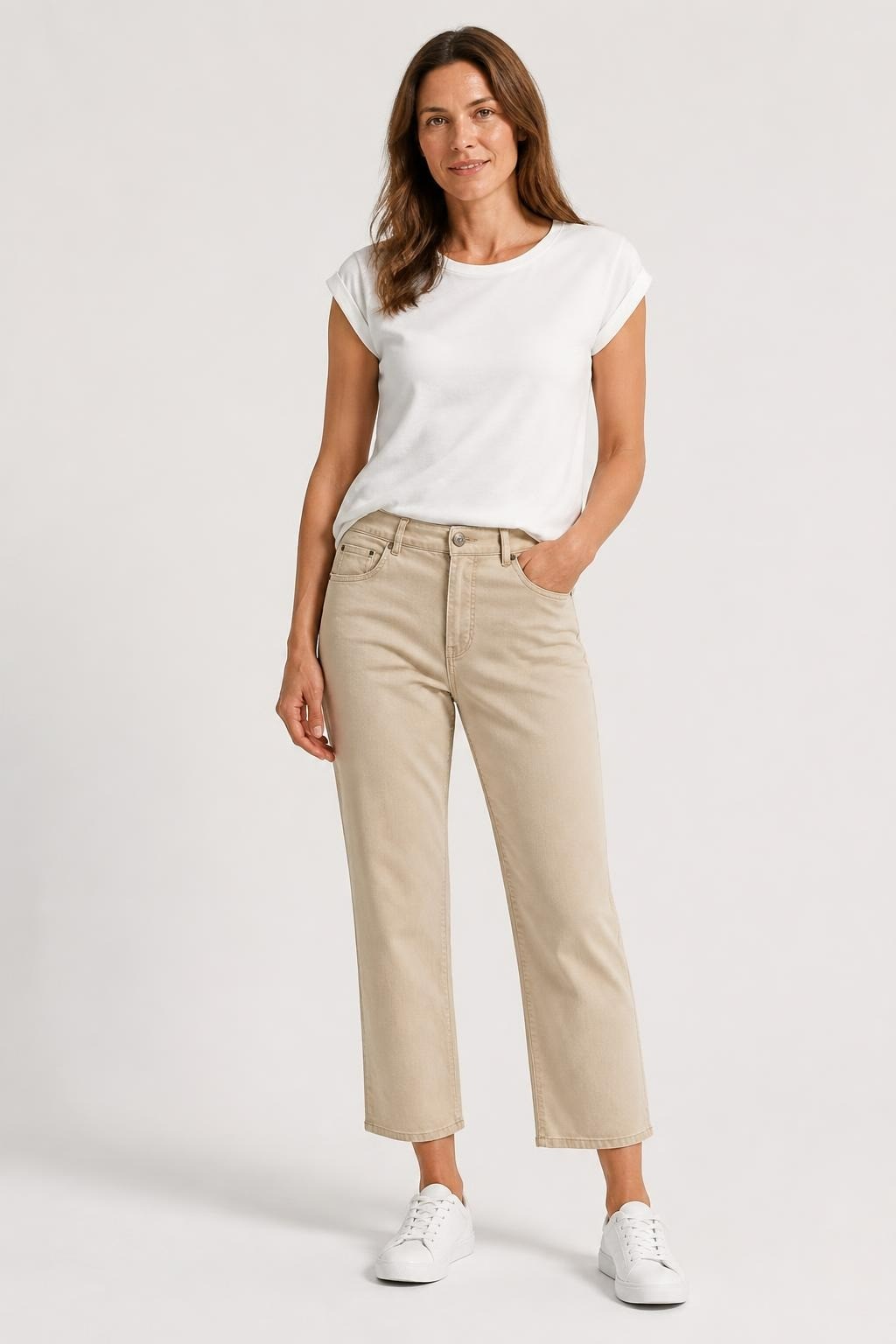 Caroli Beige/cream Straight-leg Trousers - pre-loved at Why Go Less, Lebanon