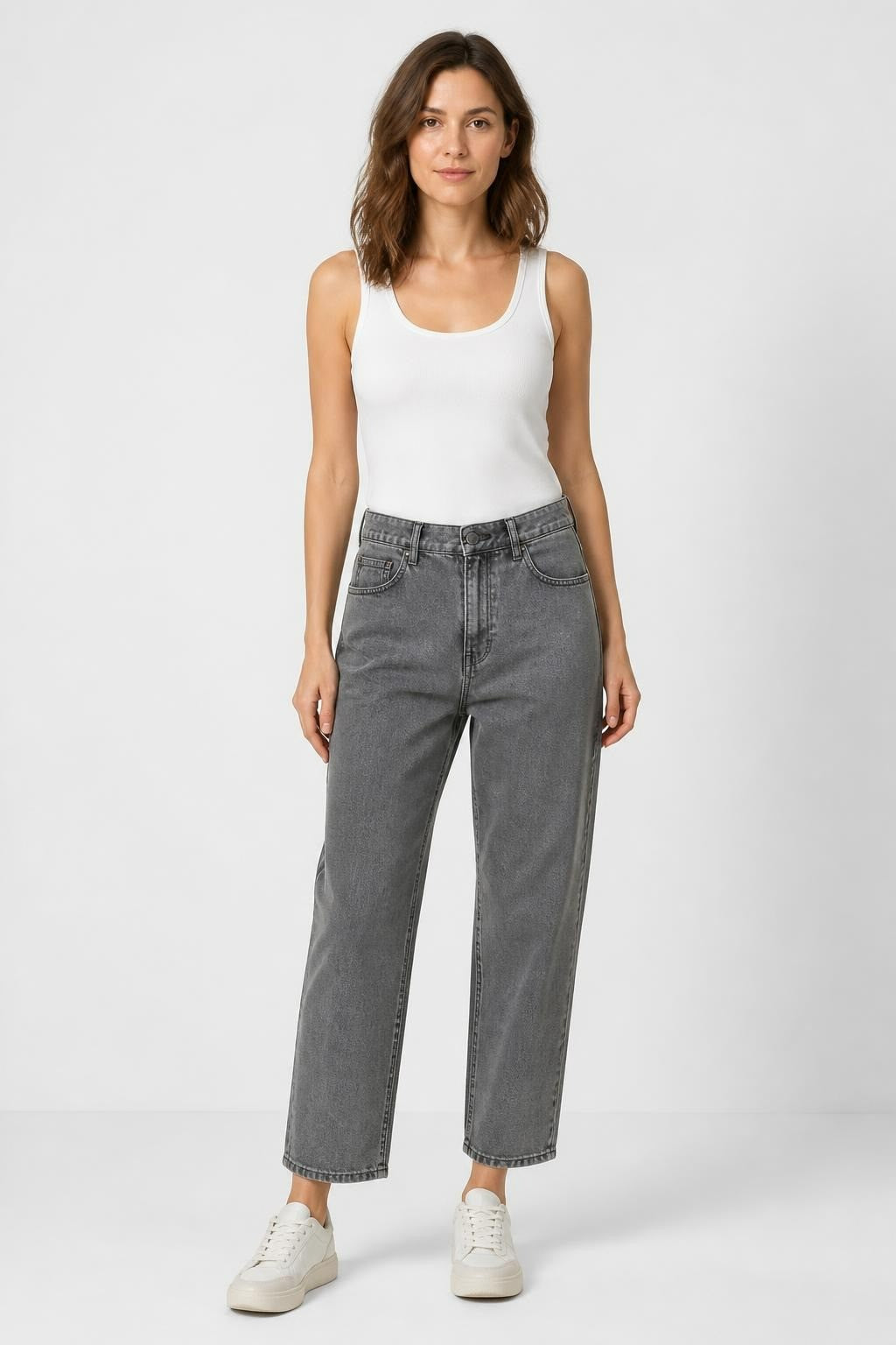 Caroli Grey Straight-leg Denim Trousers - pre-loved at Why Go Less, Lebanon