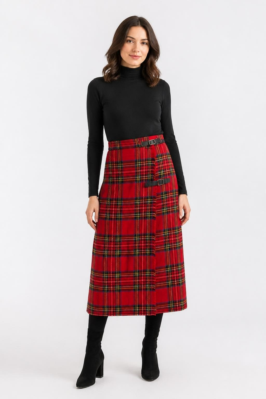 Red Royal Stewart Tartan Wrap Kilt Skirt - pre-loved at Why Go Less, Lebanon