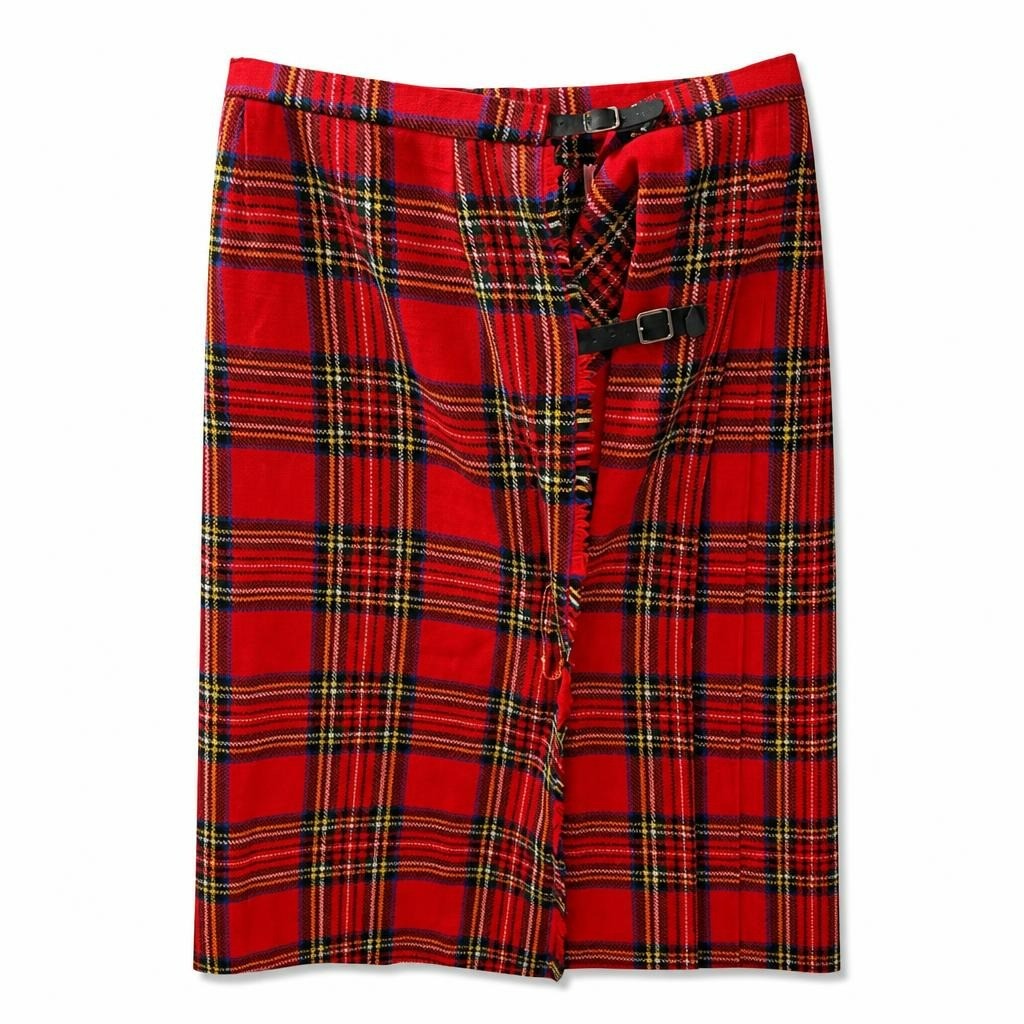Red Royal Stewart Tartan Wrap Kilt Skirt - pre-loved at Why Go Less, Lebanon (2)