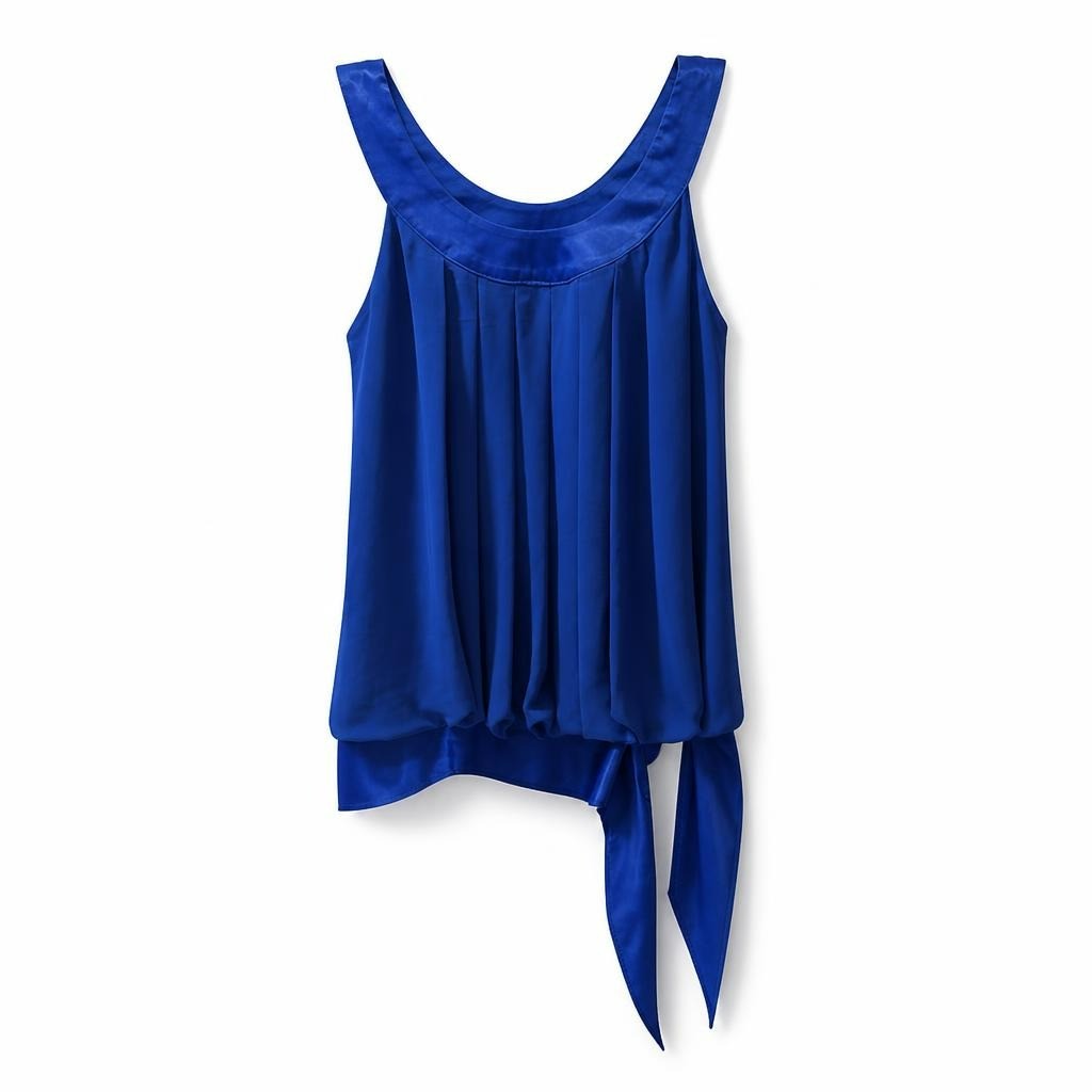 Royal Blue Pleated Sleeveless Top with Ties - pre-loved at Why Go Less, Lebanon (2)
