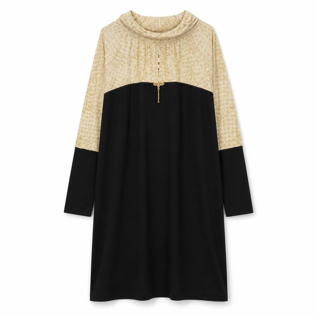Two-tone Black & Gold Cowl Neck Midi Dress - pre-loved at Why Go Less, Lebanon (2)