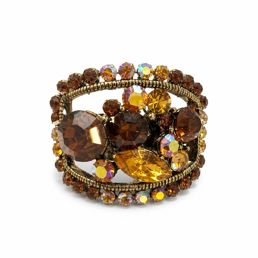 Amber & Bronze Crystal Statement Ring - pre-loved at Why Go Less, Lebanon